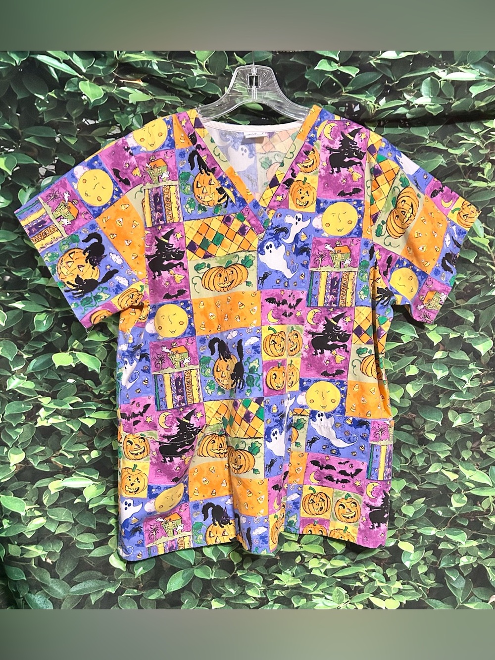 Tafford Uniforms Scrub Top Halloween Orange Black V Neck Short Sleeve Women M